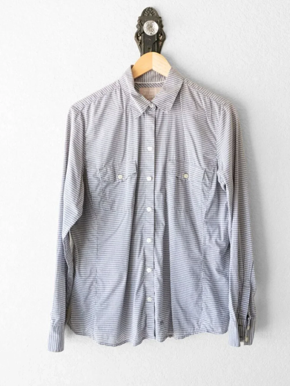 Banana Republic Soft Wash Gingham Shirt Mens L Granite Blue Cotton Button Down